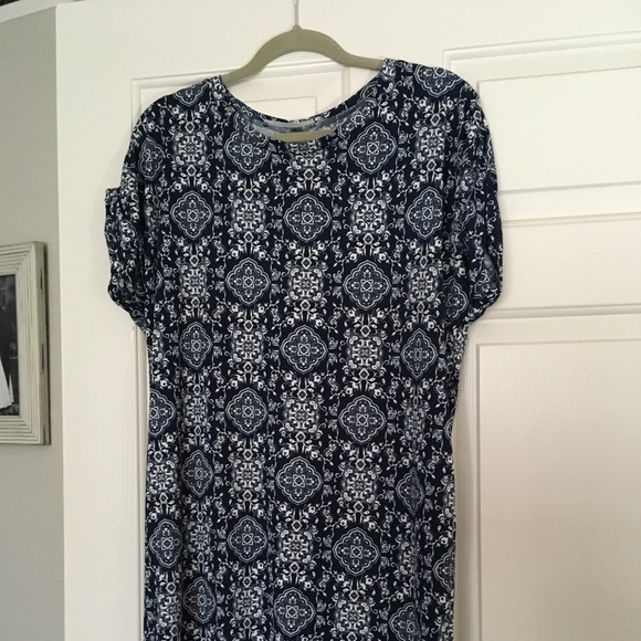 Navy Printed Pocket Tee Dress - Picture 1 of 4